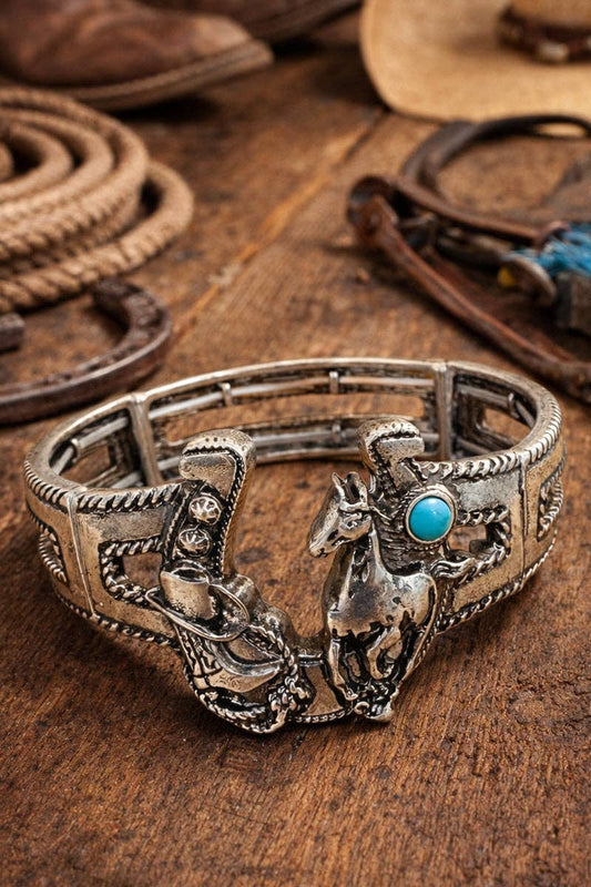 Wholesale Accessory Market - Desert Gallop Turquoise & Silvertone Bracelet