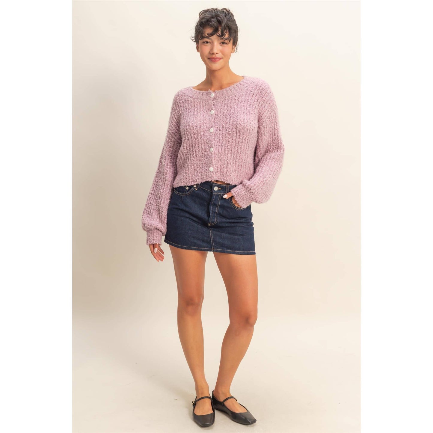 Fluffy Knit Button-Up Cardigan Sweater
