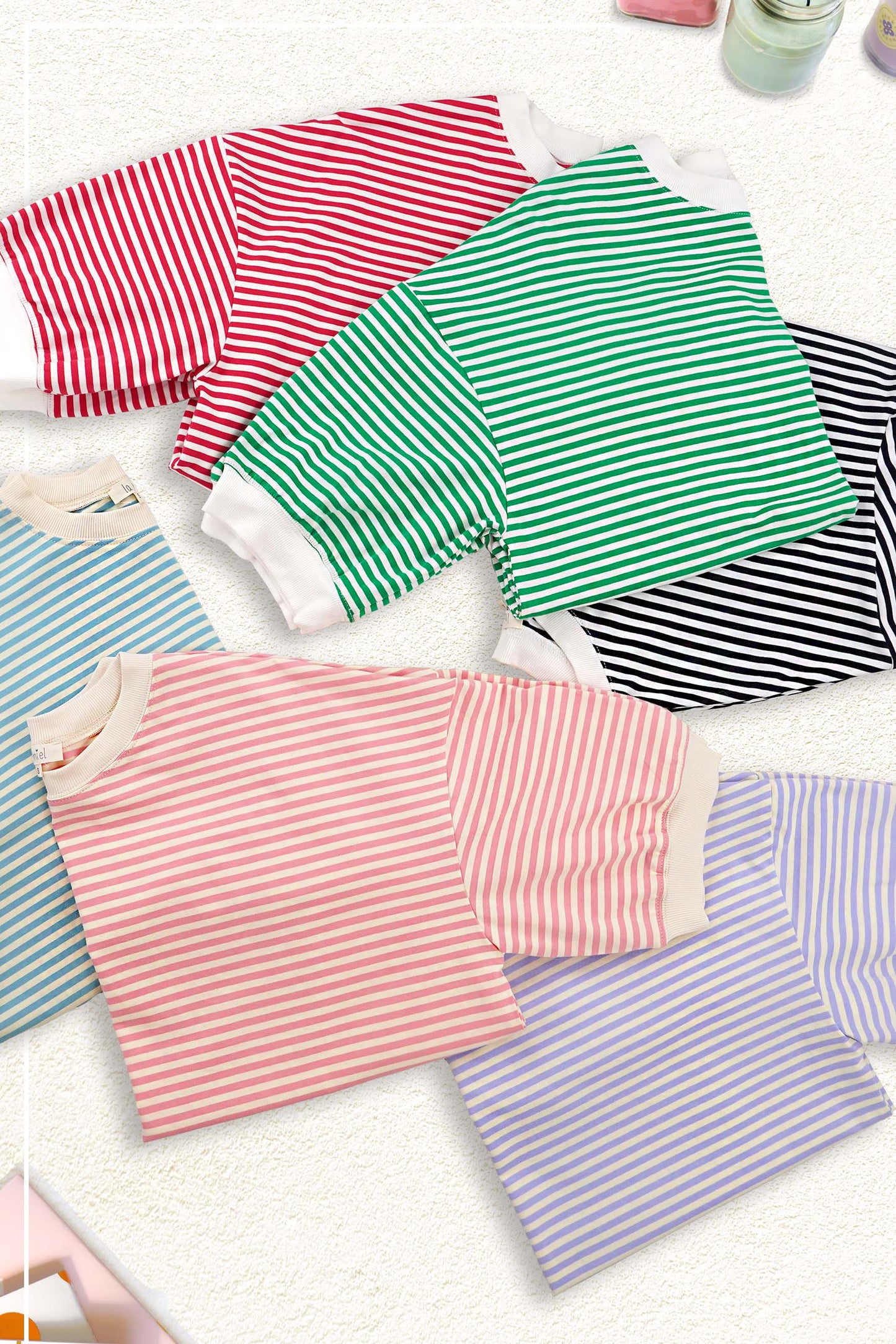 MCT7688-Loose Fit Striped Short Sleeve Crew Neckline Top