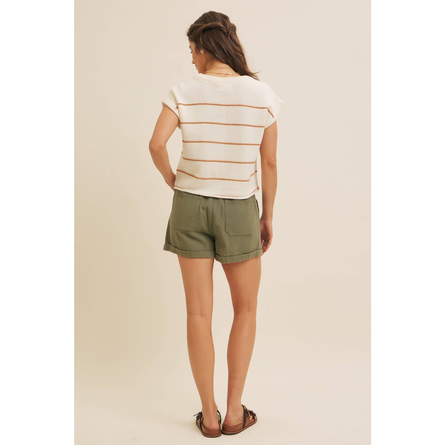 STITCH DETAILED STRIPE SWEATER TOP