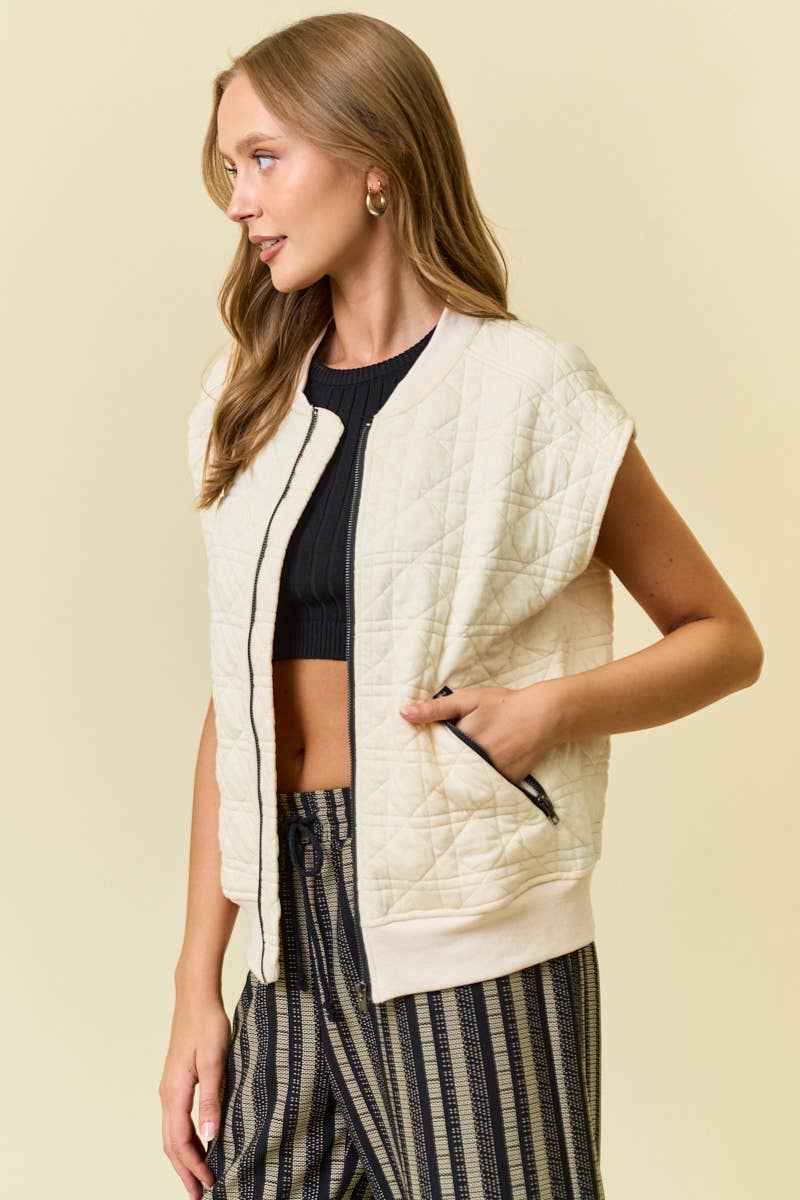 QUILTED JERSEY ZIP UP VEST - 10758J