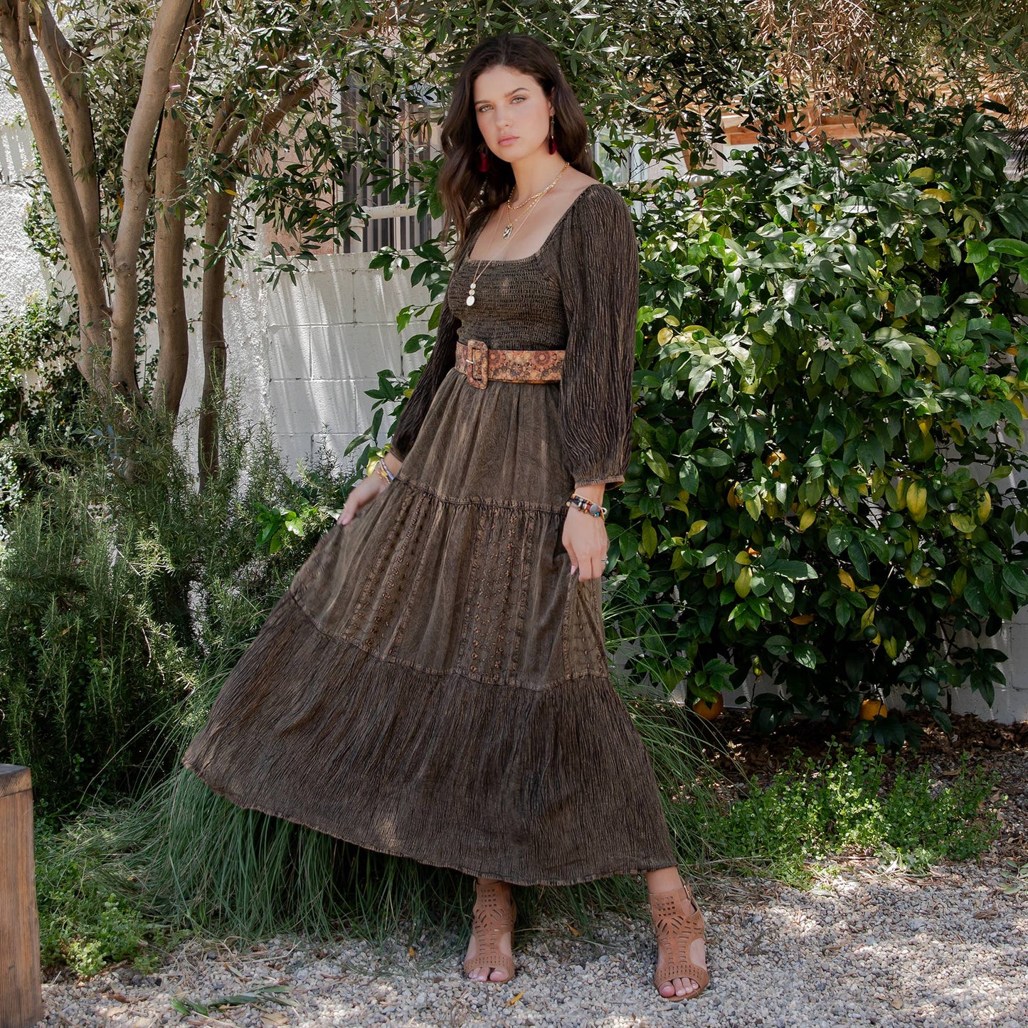 Embroidered Empire Mid-Length Dress (New Color)