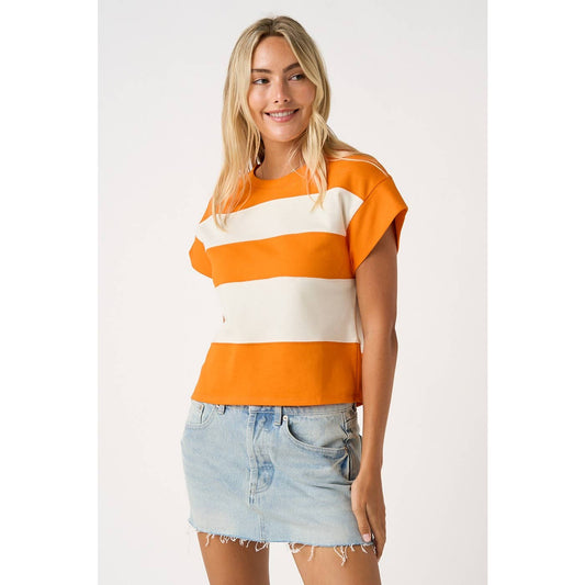 Orange / white top