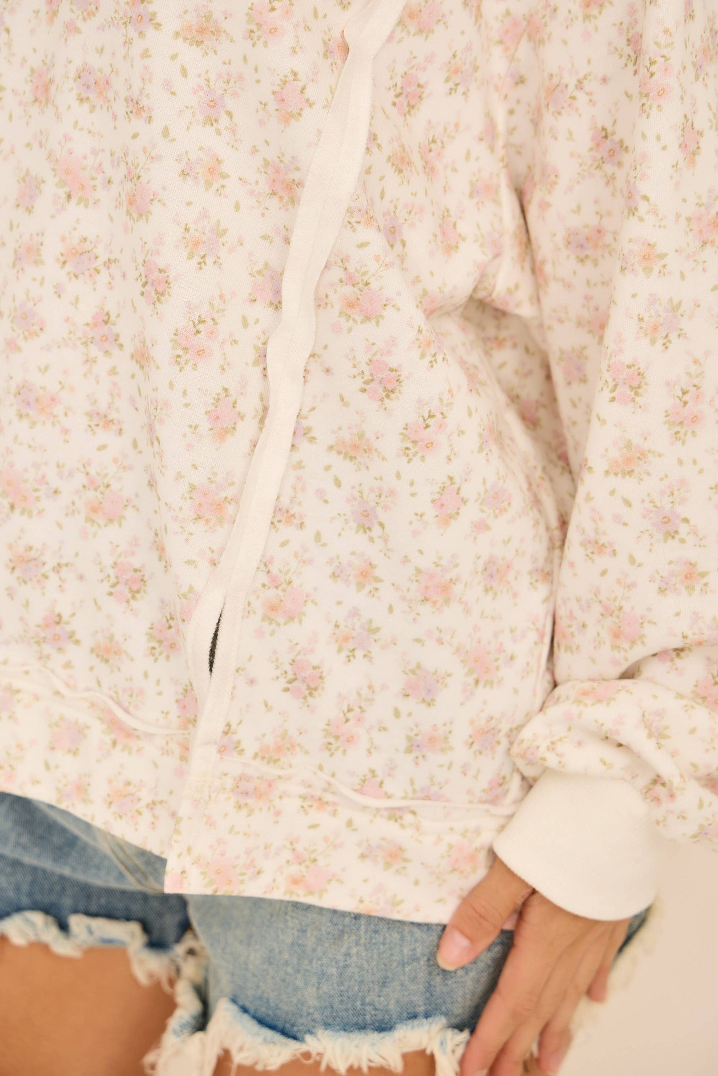 Oversized Floral Print V-Neck Long Sleeve Sweatshirt