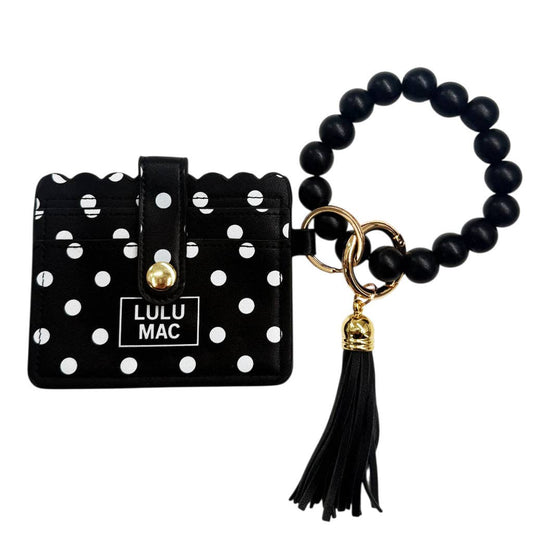 Beaded Wristlet ID Wallet Black/White Dot