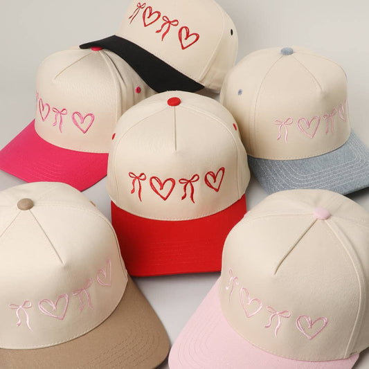 Sweet Hearts and Bows Embroidery Two-Tone Trucker Hat