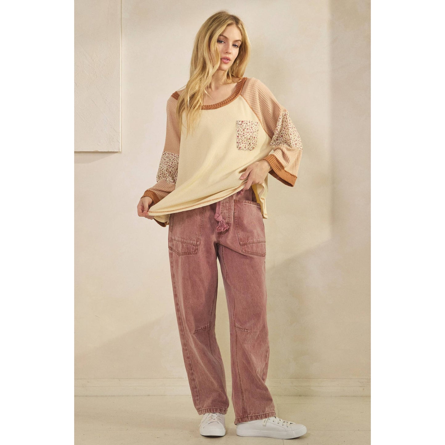 BLOSSOM PATCHWORK WAFFLE TOP (ST7886)