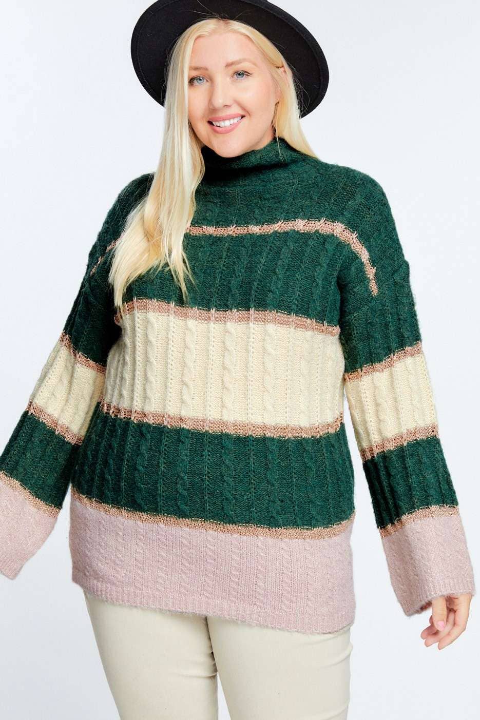 PLUS COLOR BLOCK MOCK NECK LONG SLEEVE SWEATER