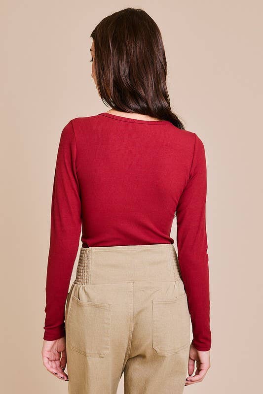 LONG SLEEVE ROUND NECK RIBBED BODYSUIT