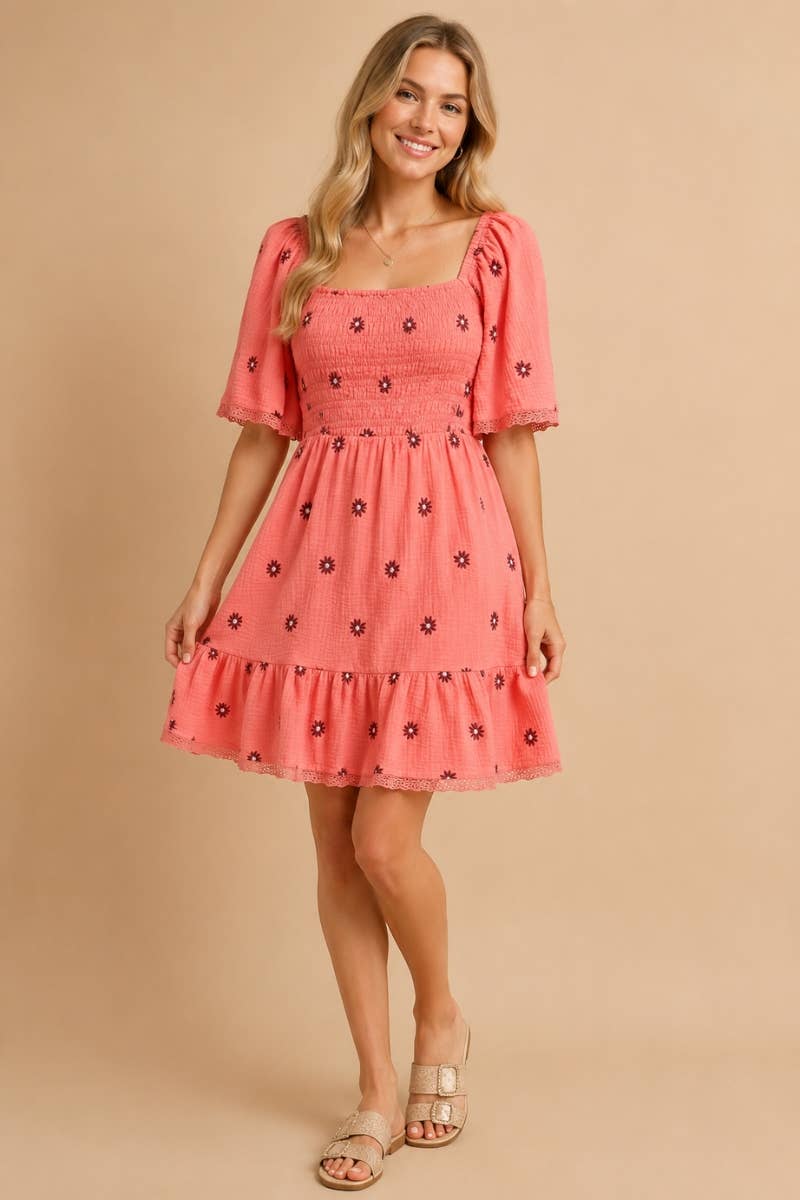 Gauze  Embroidered Dress
