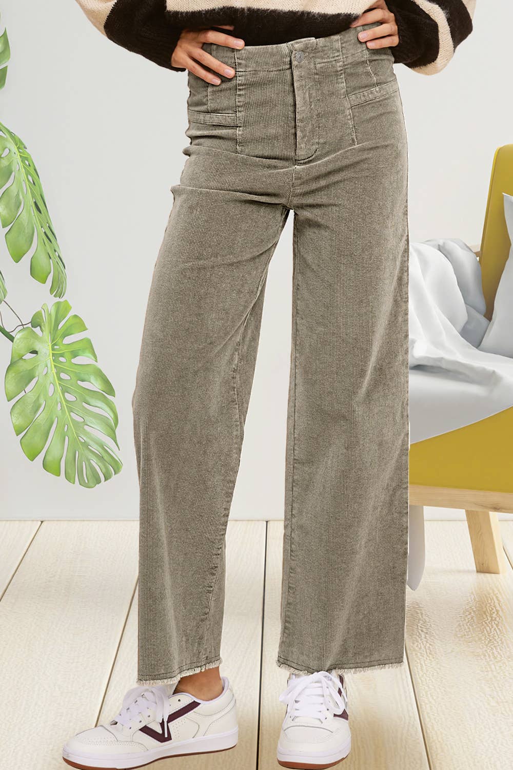 MCP4220-Mineral Washed High Waisted Wide Leg Corduroy Pants
