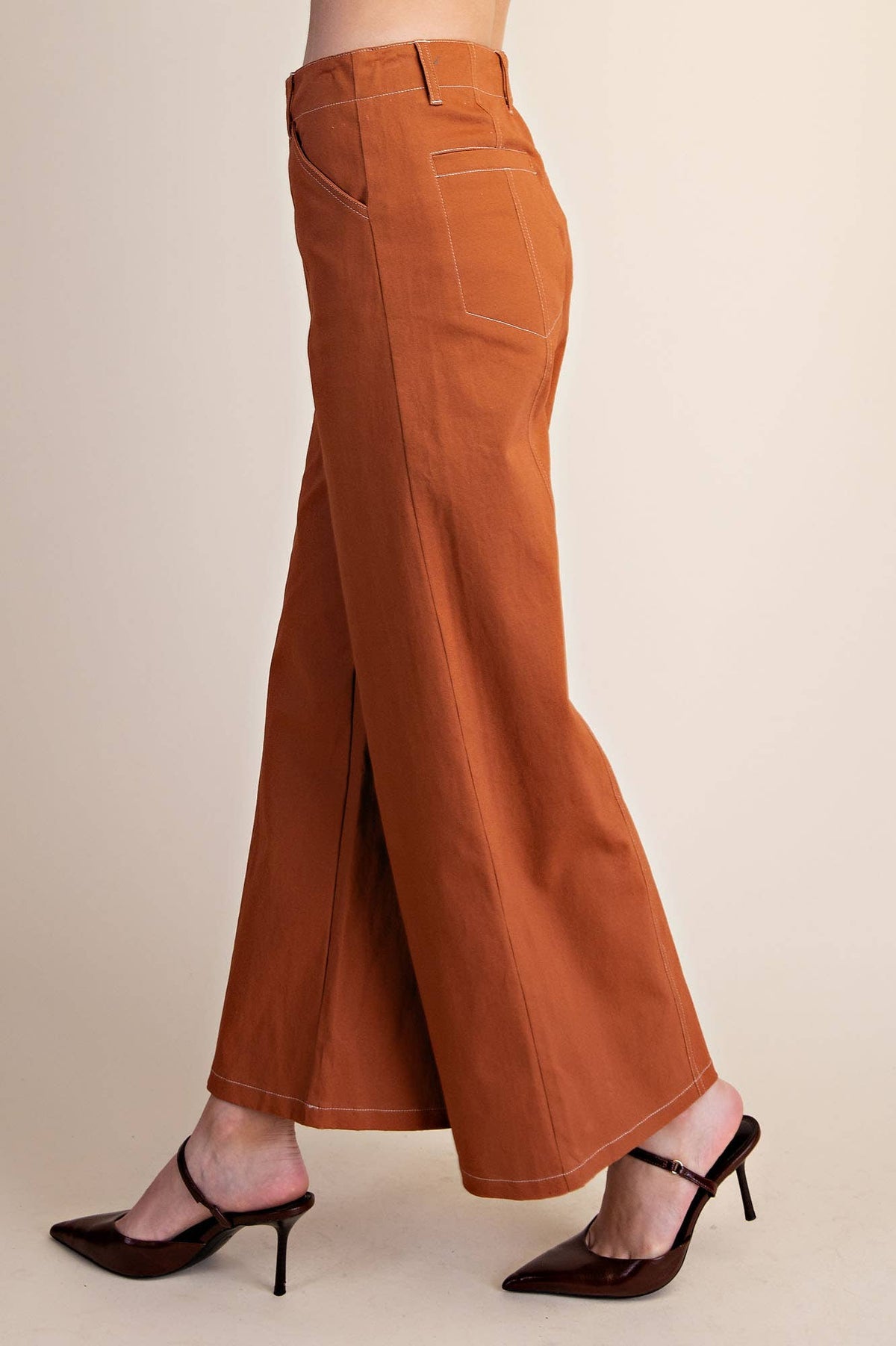 Glam - High Rise Stitch Seamed Stretch Wide Leg Pants