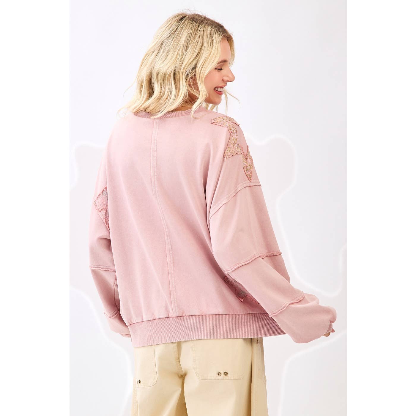 mittoshop - STAR PATCHWORK MINERAL WASH LONG SLEEVE SWEATSHIRT