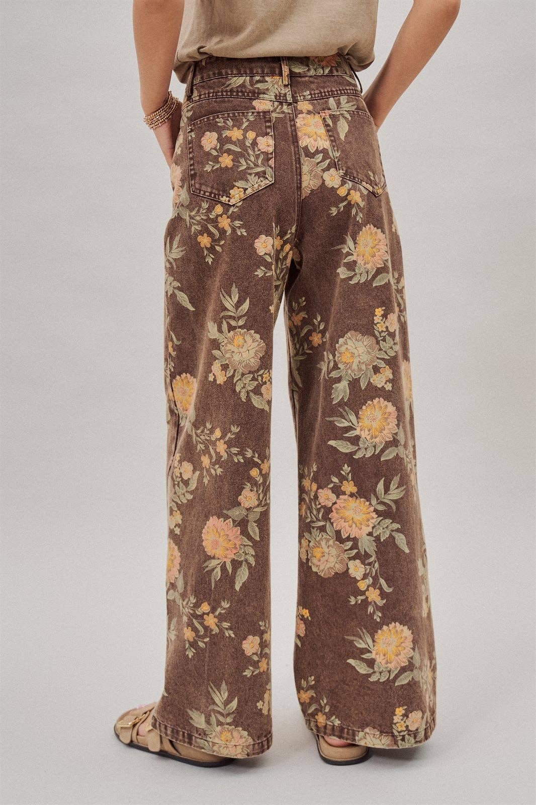Urban Daizy - Vintage Botanical High-Rise Wide Leg Denim