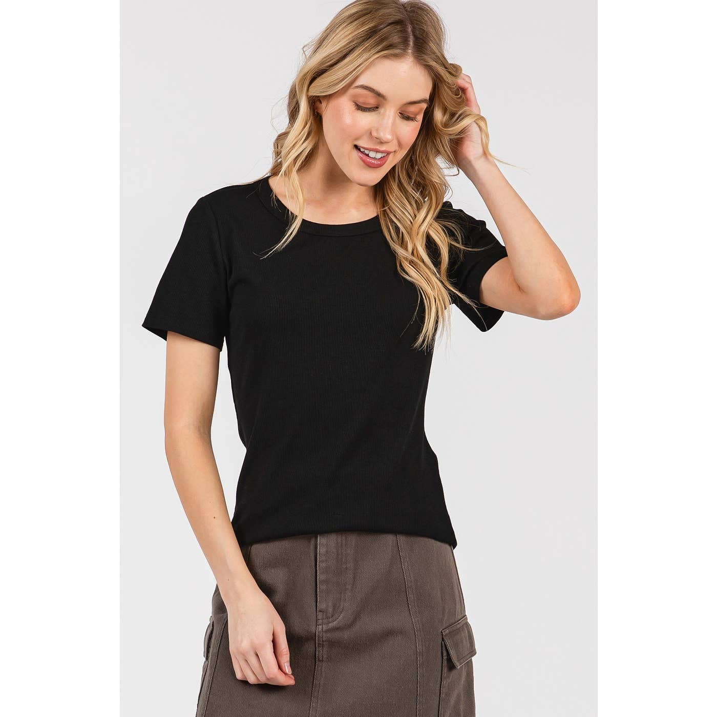 RIBBED ROUND NECK SHORT SLEEVE BASIC CLASSIC TEE