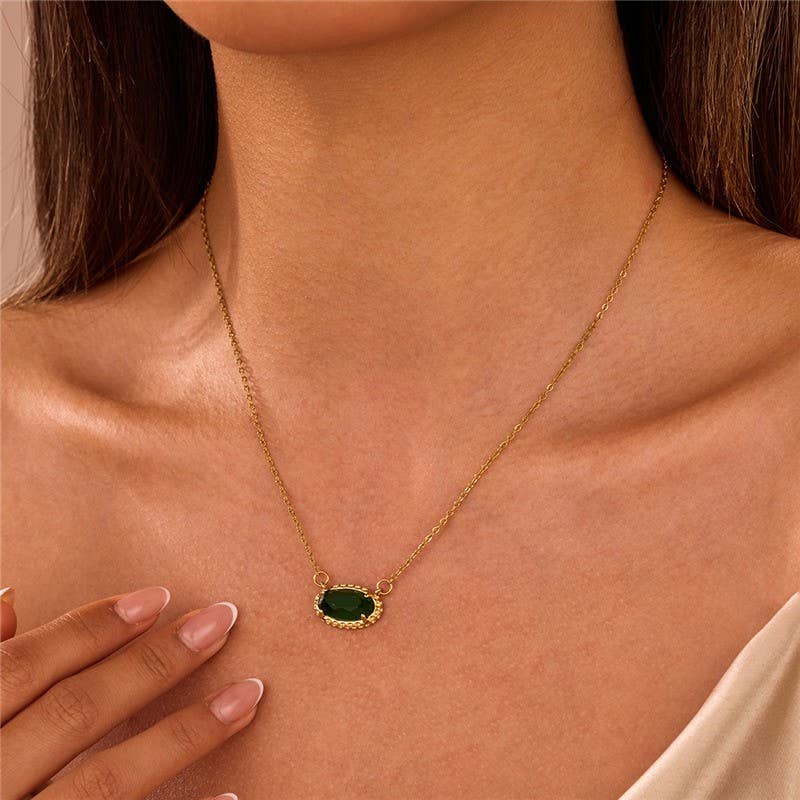 JOSSLYN by wall to wall - OVAL GEMSTONE CHARM PENDANT NECKLACE | 40NK9661
