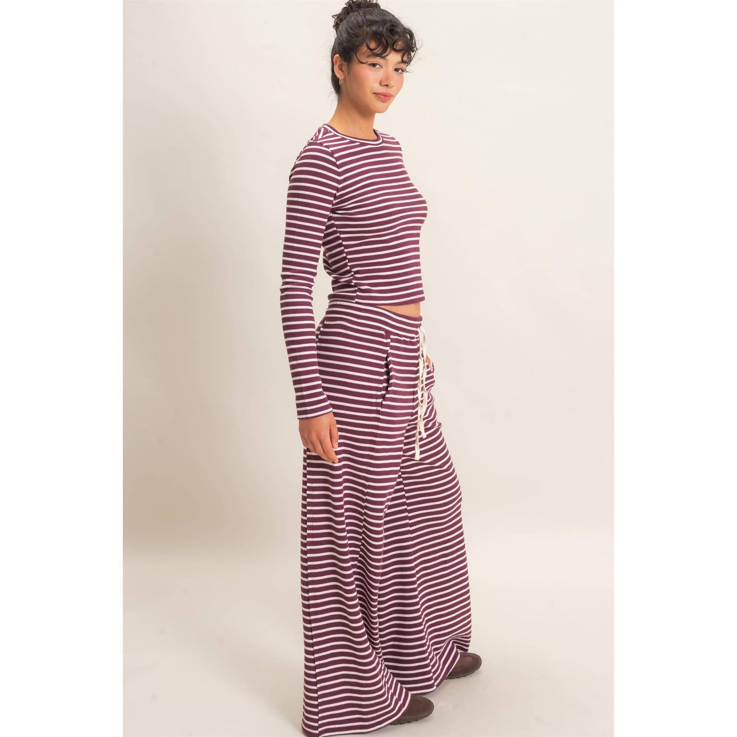 Striped Waffle Long Sleeve Set
