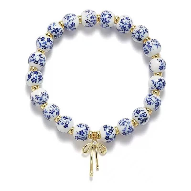 Purple Myrtle - Chinoiserie Charm Bracelet with Gold Bow – Classic Elegance