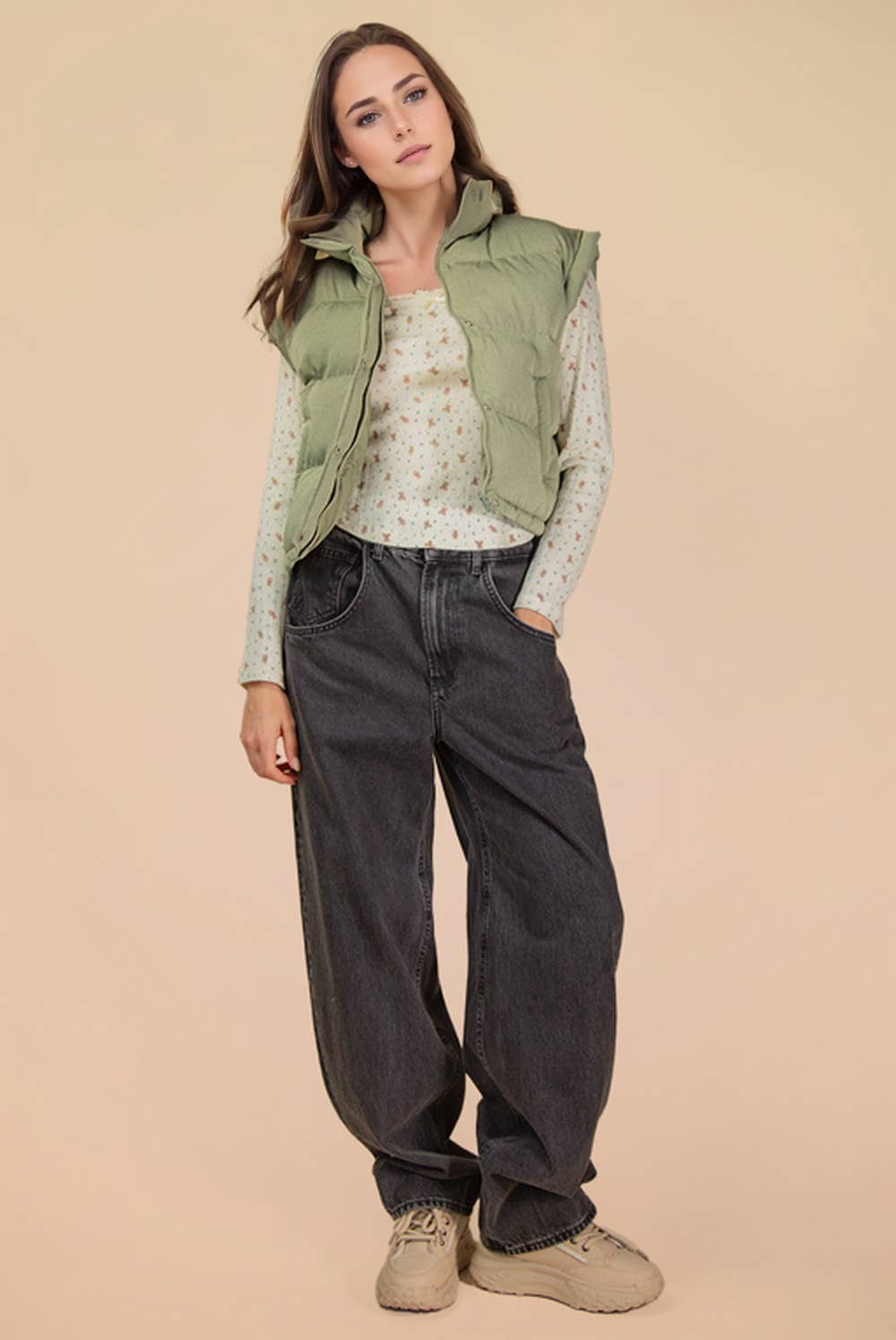 NJ90283-Mock Neck Casual Puffer Vest