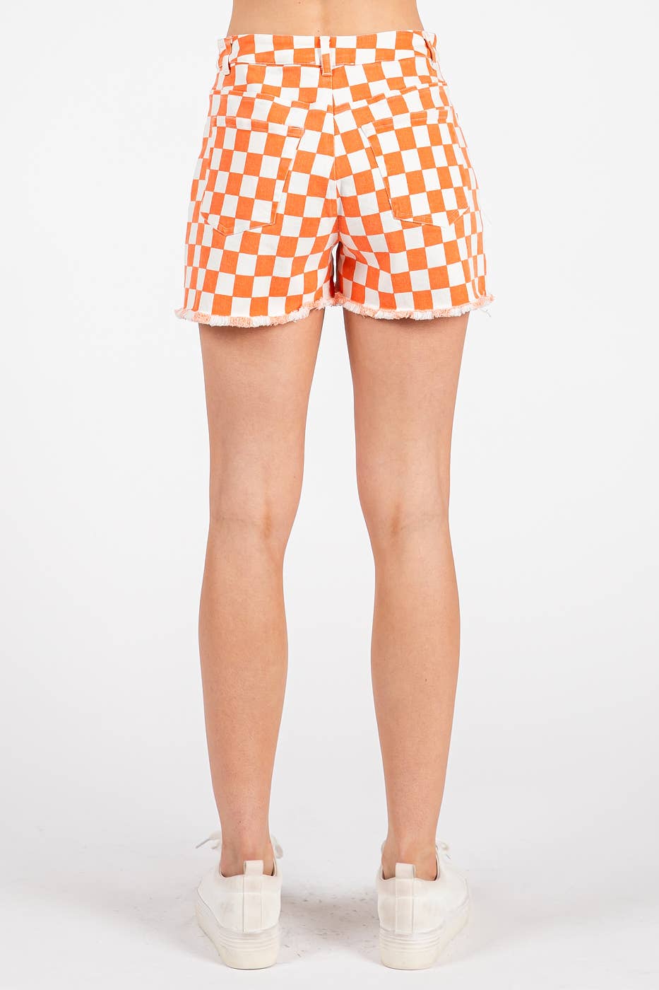 GAME DAY CHECKERED FRAYED HEM CASUAL SHORTS