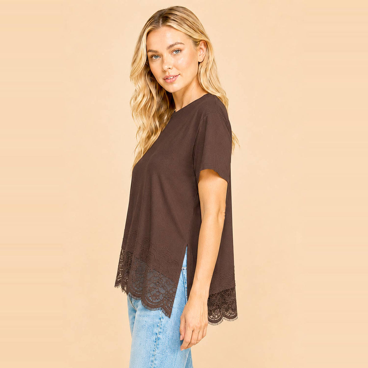Les Amis - Asymmetrical Lace Trim Top