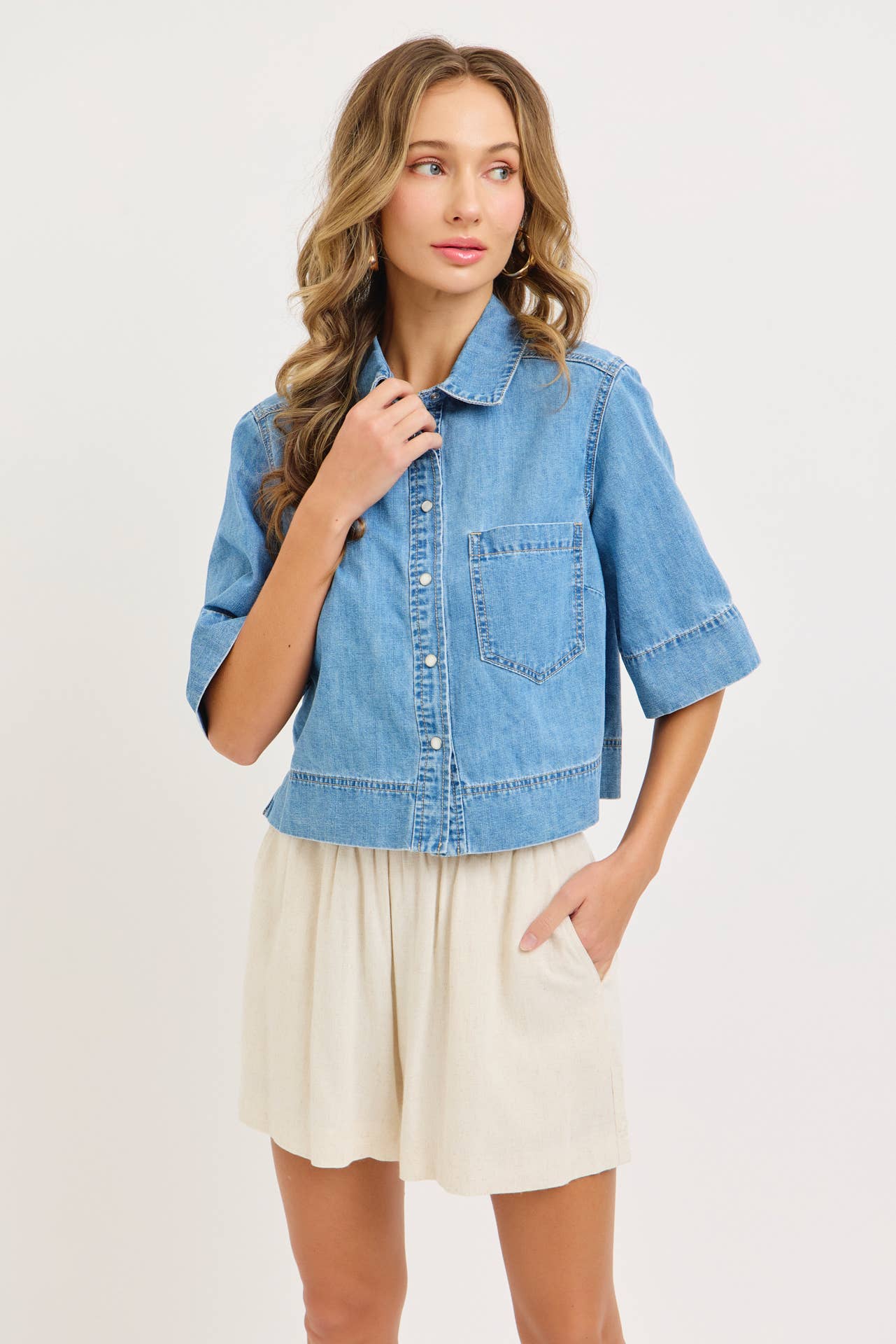 Sweet Lovely by Jen - CASUAL EVERYDAY EFFORTLESS DENIM BUTTON DOWN SHIRT