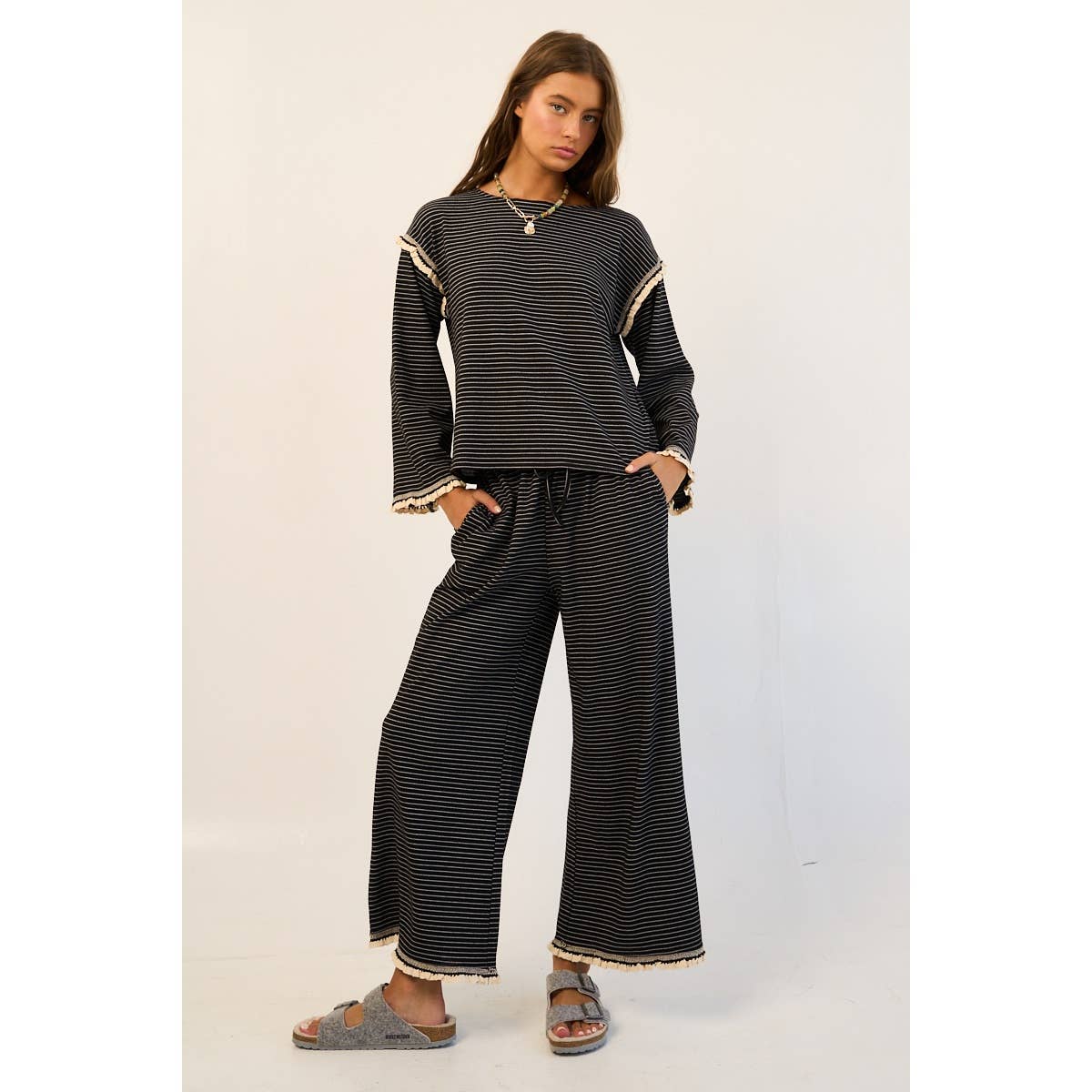 The GREii - Striped Ruffle Edge Pants