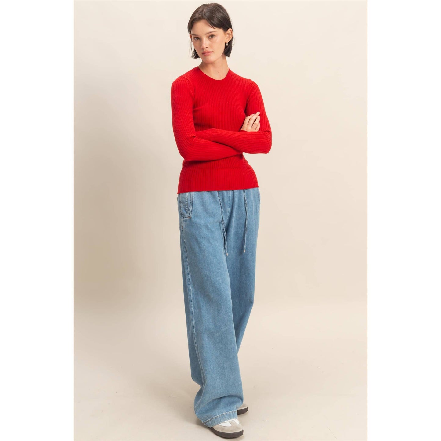 Ribbed Long Sleeve Knit Top