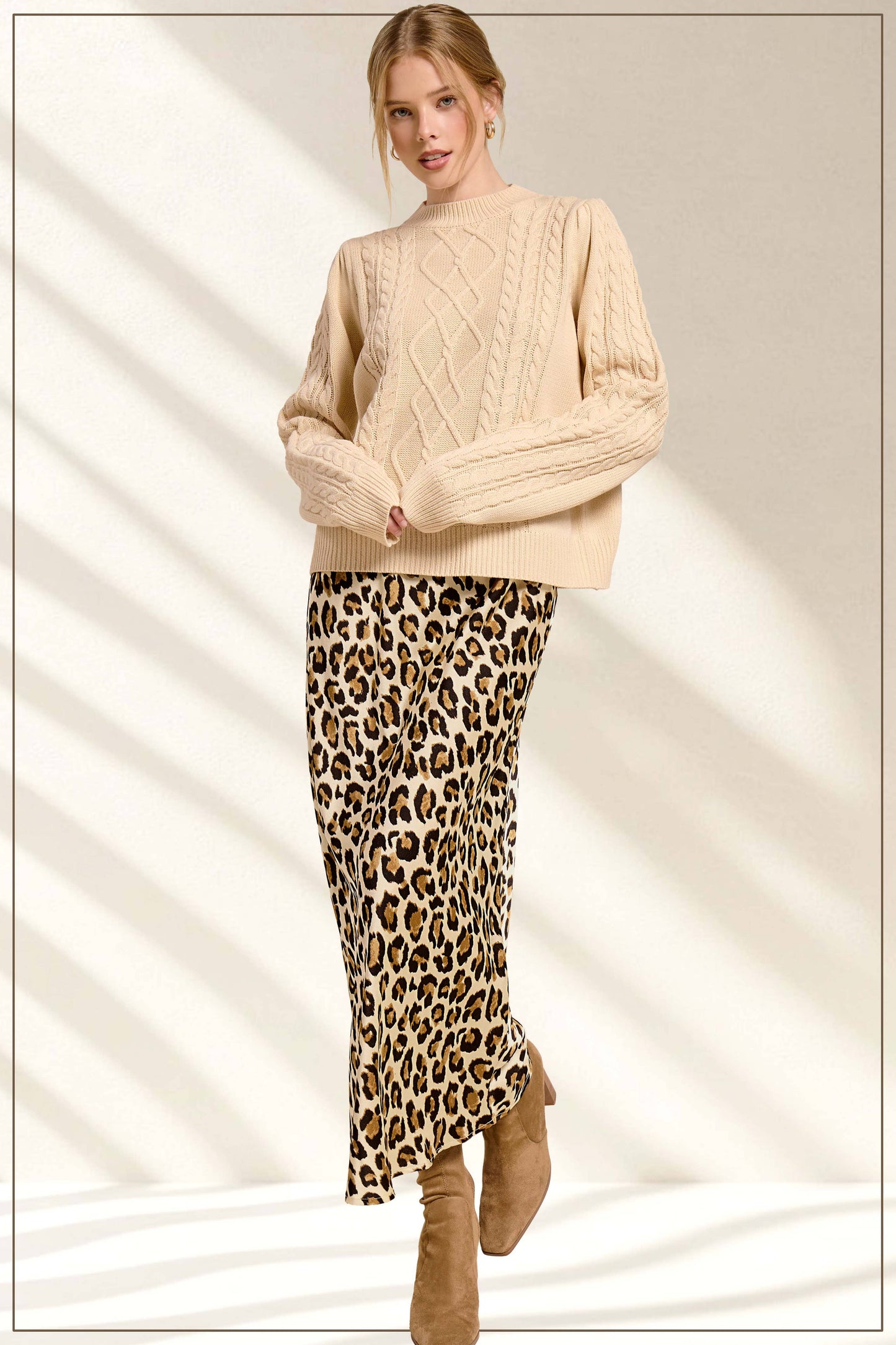 JDP4235-Leopard Dressy Satin Skirt Long Panel Skirt