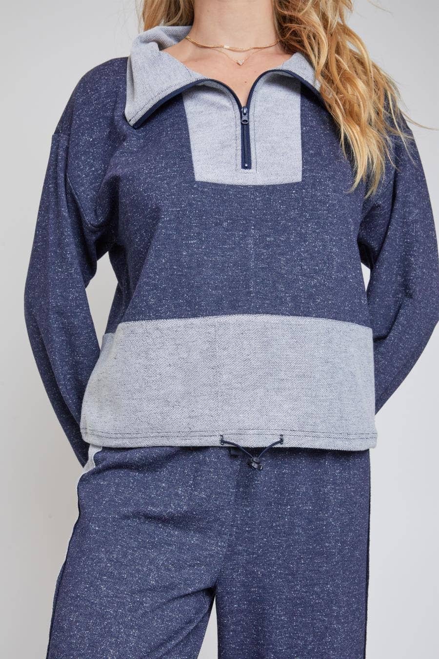 Half Zip Pull Over Sweater with Drawstring Waist-WJ1089RT