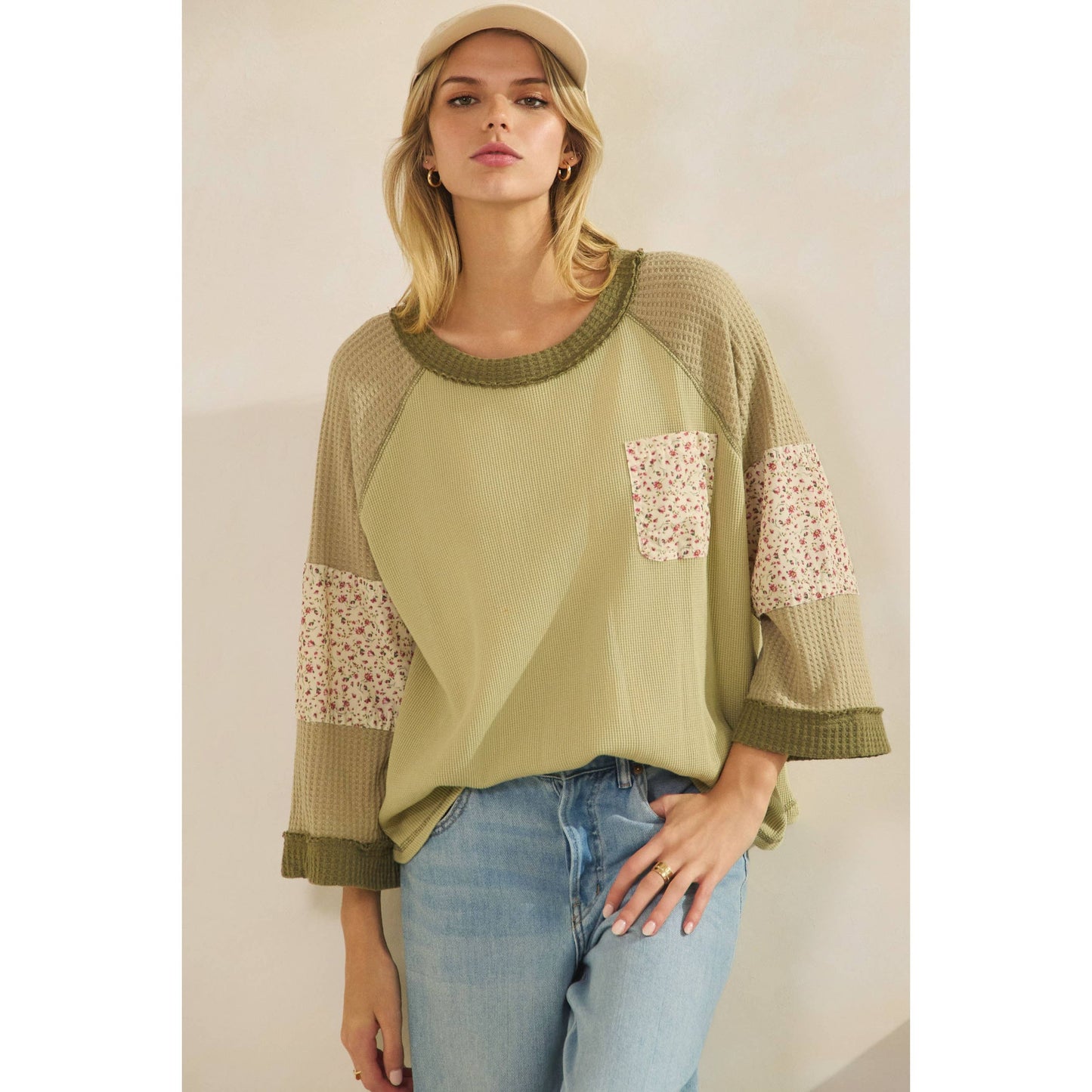 BLOSSOM PATCHWORK WAFFLE TOP (ST7886)