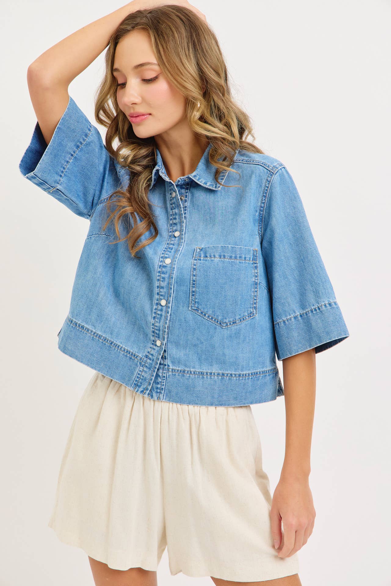 Sweet Lovely by Jen - CASUAL EVERYDAY EFFORTLESS DENIM BUTTON DOWN SHIRT