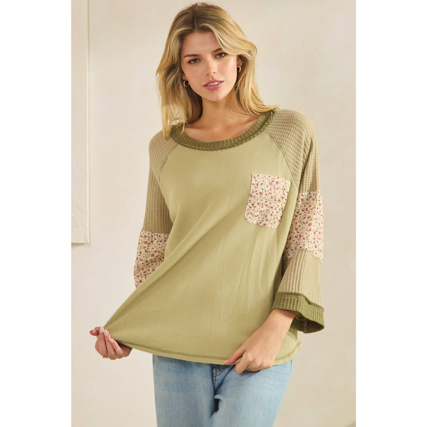 BLOSSOM PATCHWORK WAFFLE TOP (ST7886)