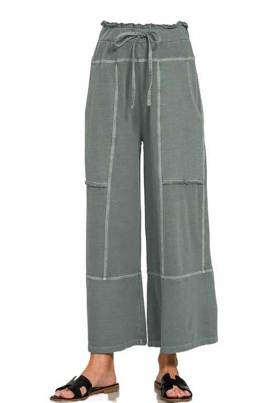 Vanilla Monkey - French Terry Washed Exposed-seam Wide Leg Pants