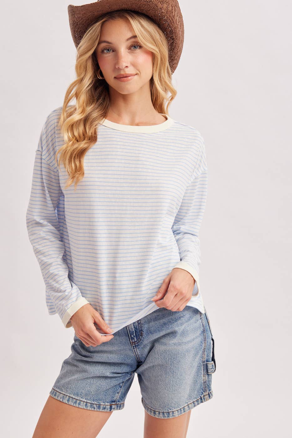 OVERSIZED BOXY STRIPED KNIT LONG SLEEVE TOP