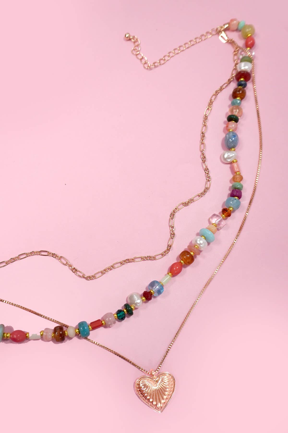 JOSSLYN by wall to wall - MULTI LAYERED BEADED HEART CHARM NECKLACE | 80N1244
