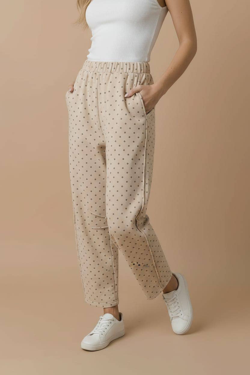 Haptics - Elastic Waist Polka Dot Barrel Pants
