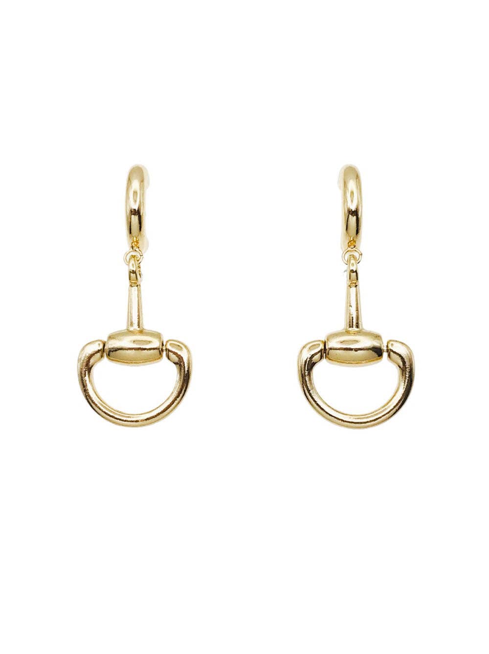 What's Hot - Gold Huggie Hoop with Horsebit 1" Drop Earring