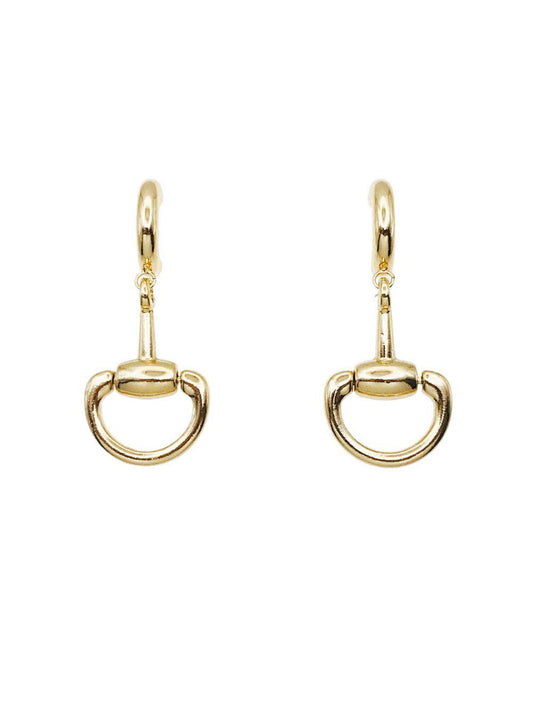 What's Hot - Gold Huggie Hoop with Horsebit 1" Drop Earring