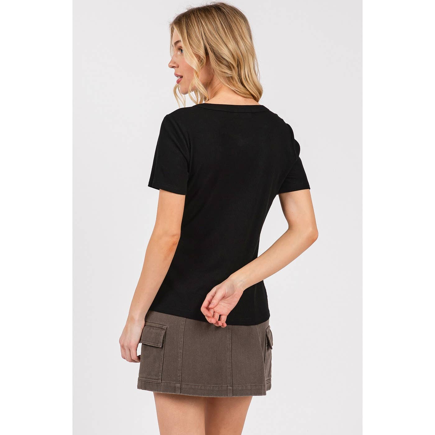 RIBBED ROUND NECK SHORT SLEEVE BASIC CLASSIC TEE