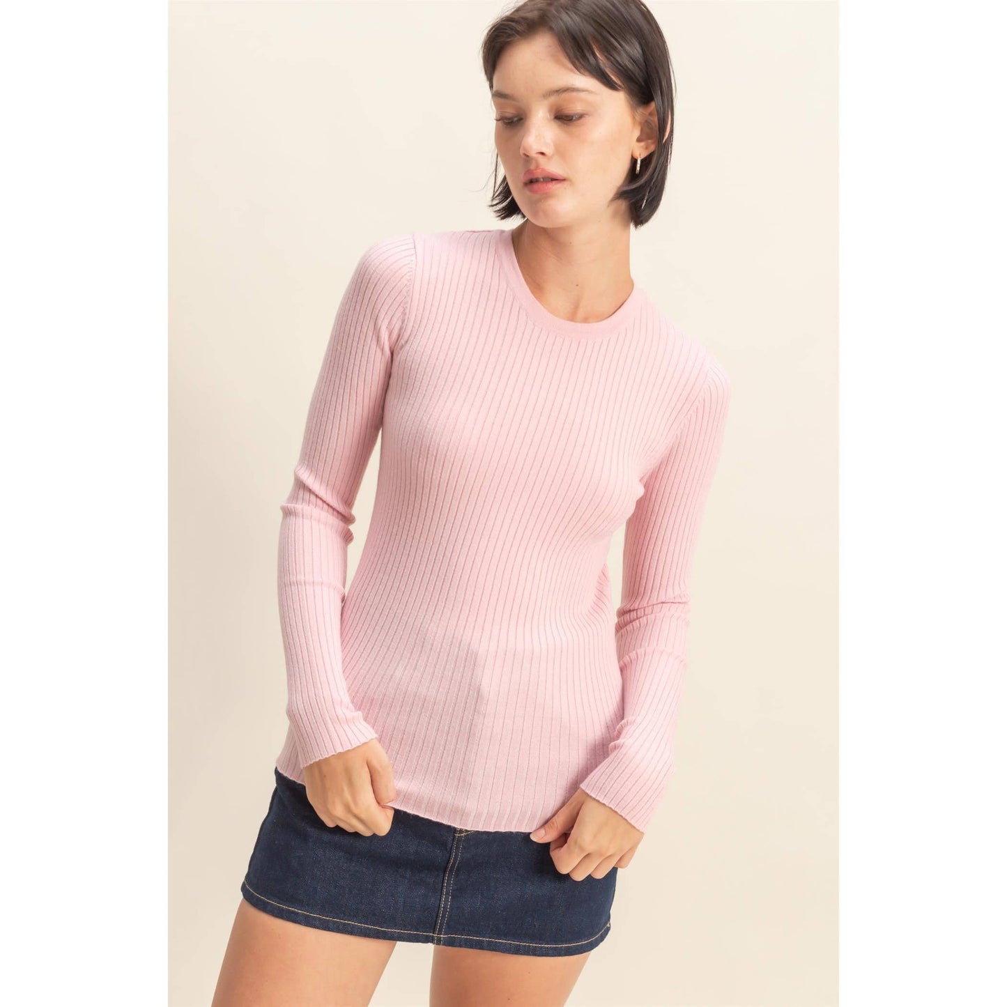 Ribbed Long Sleeve Knit Top