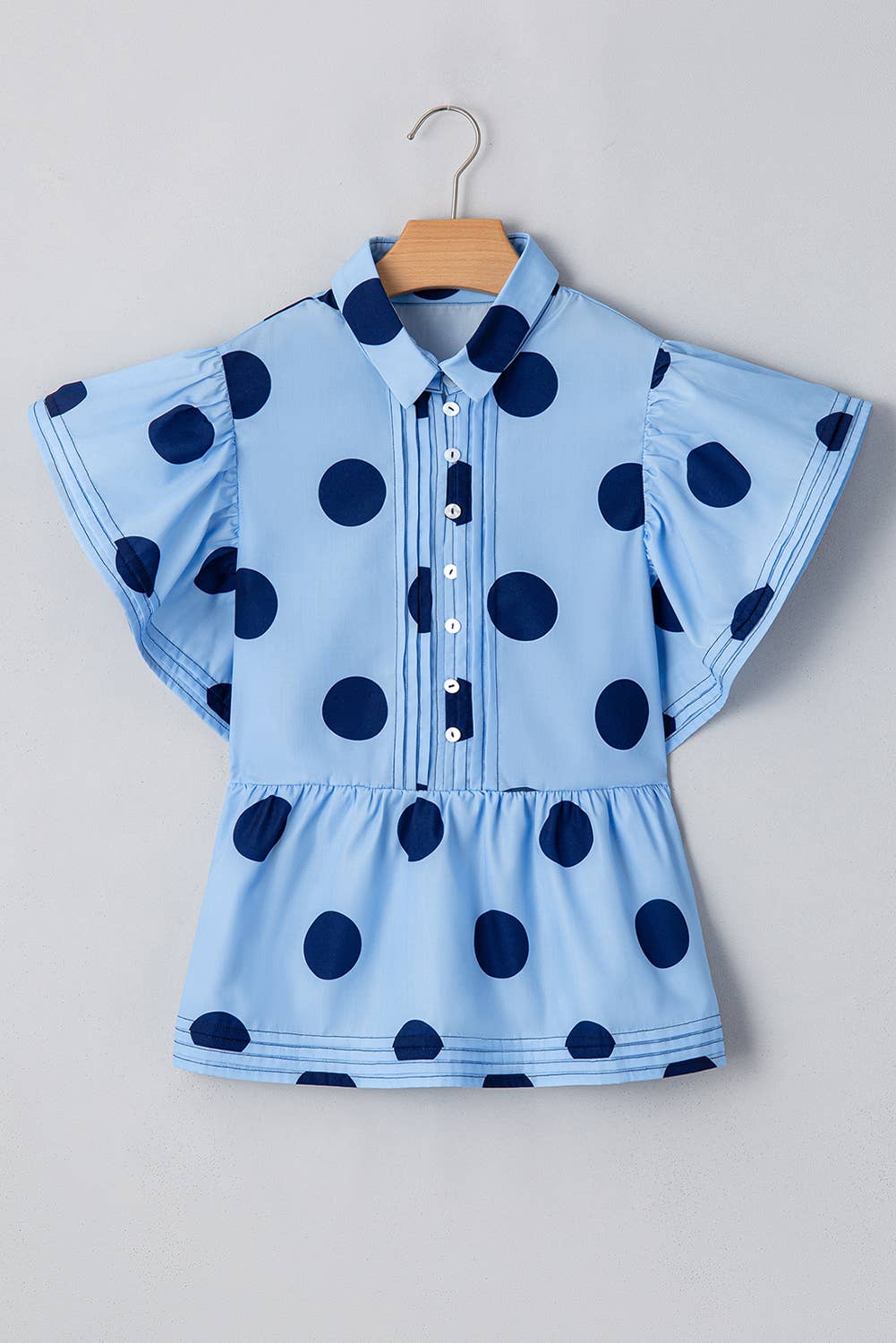 Blue Polka Dot Print Ruffled top