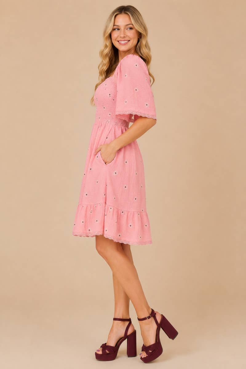 Gauze  Embroidered Dress