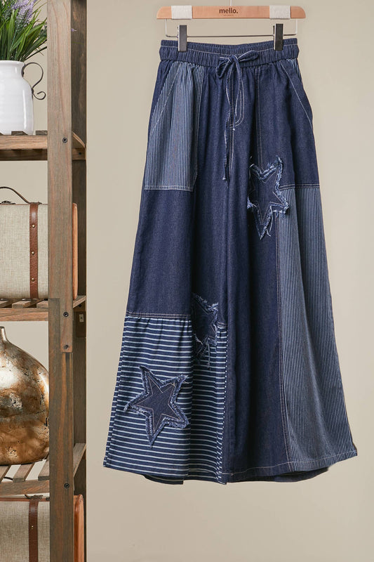 Mello. - Frayed Star Patch Denim Wide Pants
