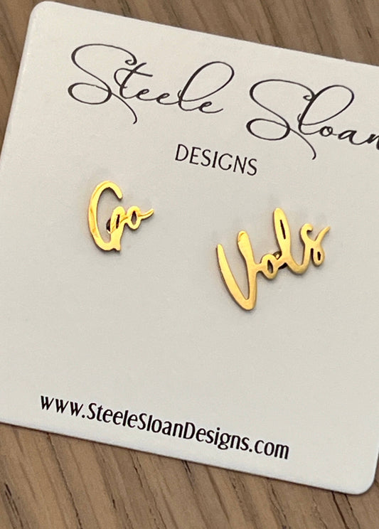 Steele Sloan Designs - Go Vols Cute Game Day Gold Stud Earrings, Tennessee Gameday
