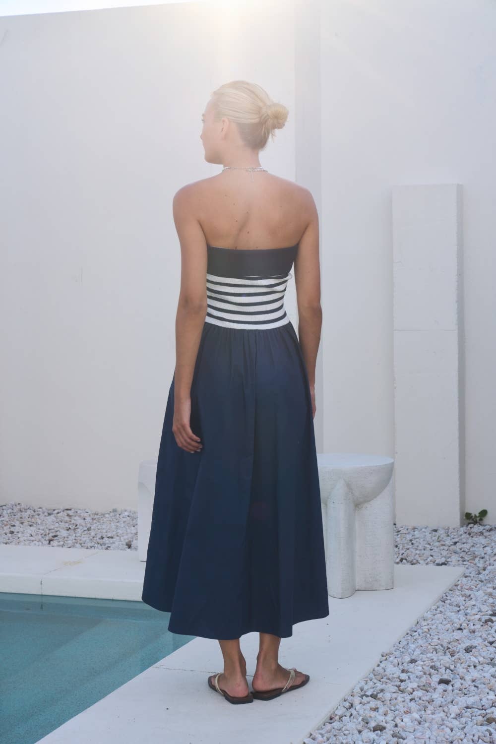 Dottie Dottié Garage - Stripe Knit Bodice Strapless Woven Skirt Midi Dress