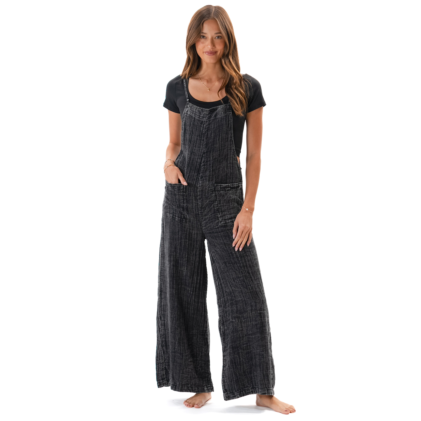 Vintage Black Cotton Nomad Jumpsuit with Adjustable Straps