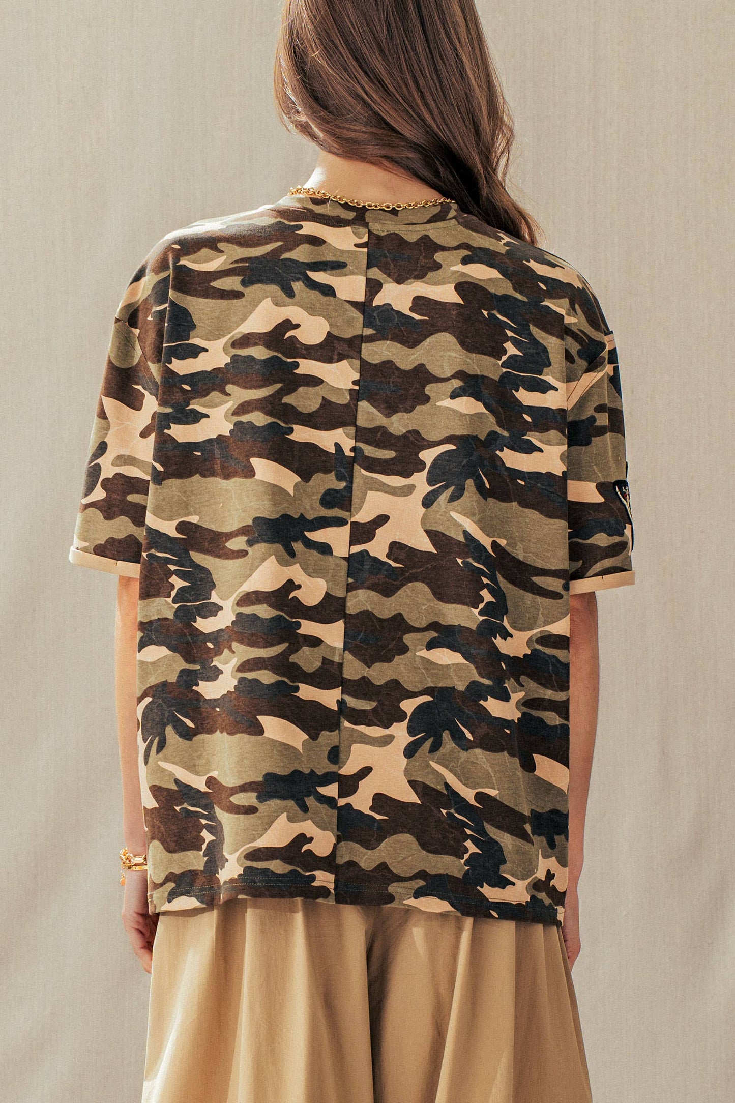 Camo Floral Patch Oversized Cotton Tee