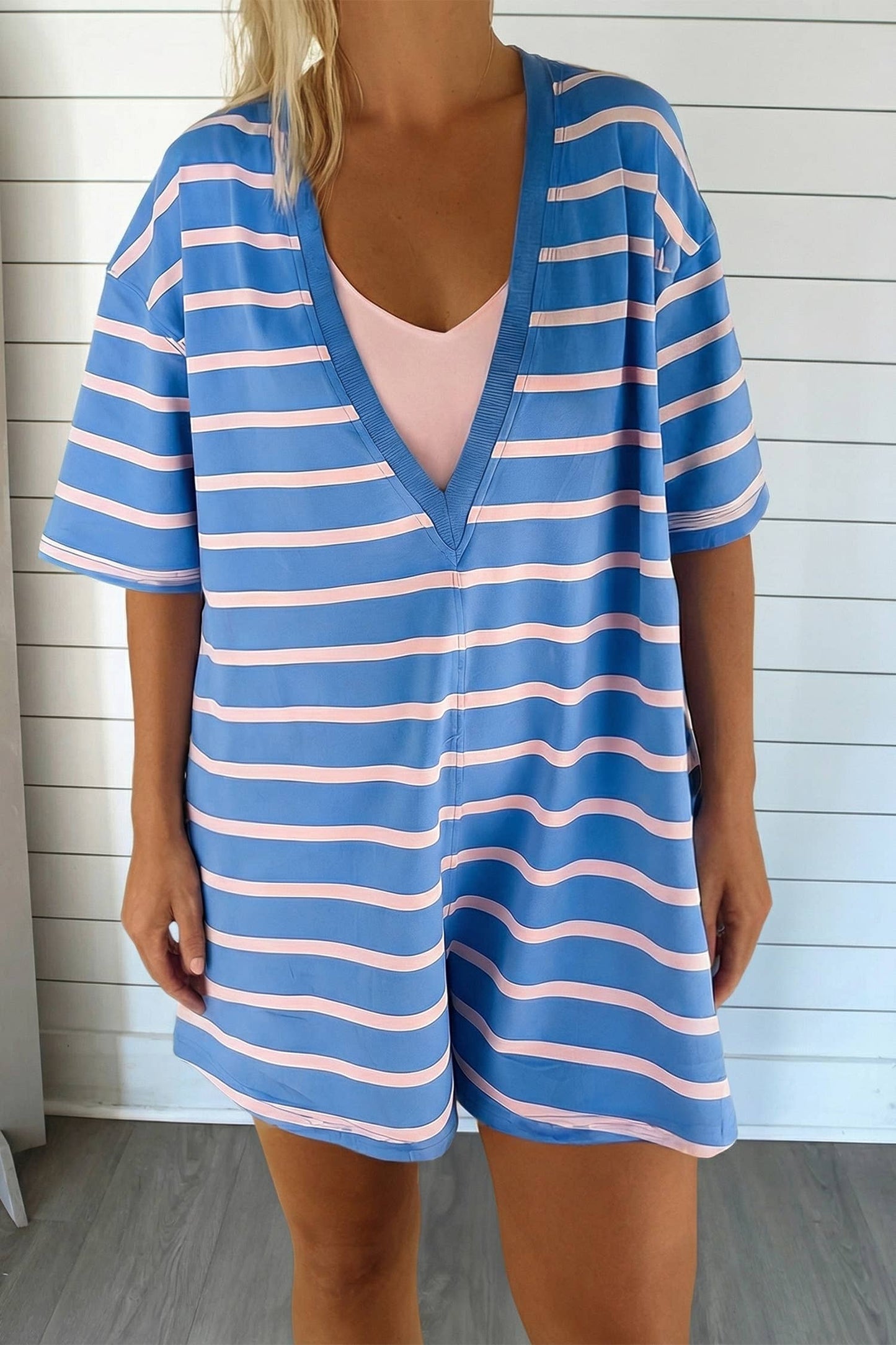 Stripe VNeck Loose Fit Romper