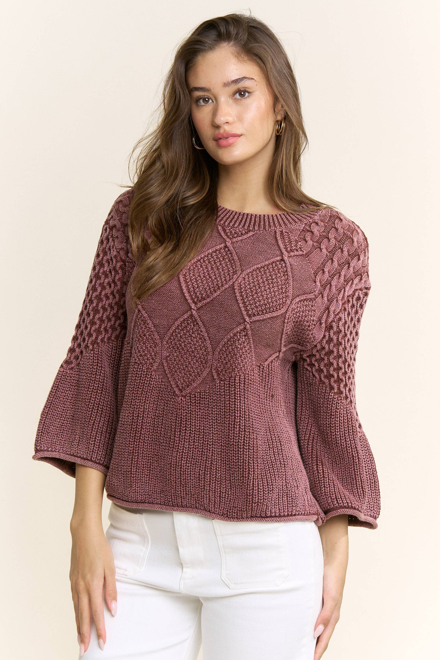 SA00122T - Textured Pattern Washed Casual Sweater